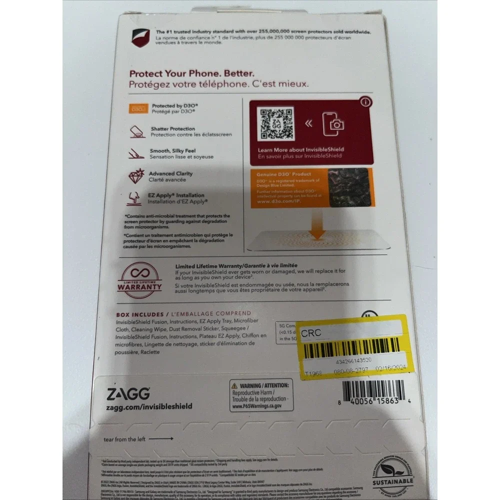 ZAGG Invisible Shield Fusion D30 for Samsung Galaxy S22 5G Anti Microbial New ..